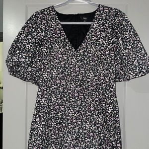 LULUS BLACK DITSY FLORAL KNEE LENGTH DRESS